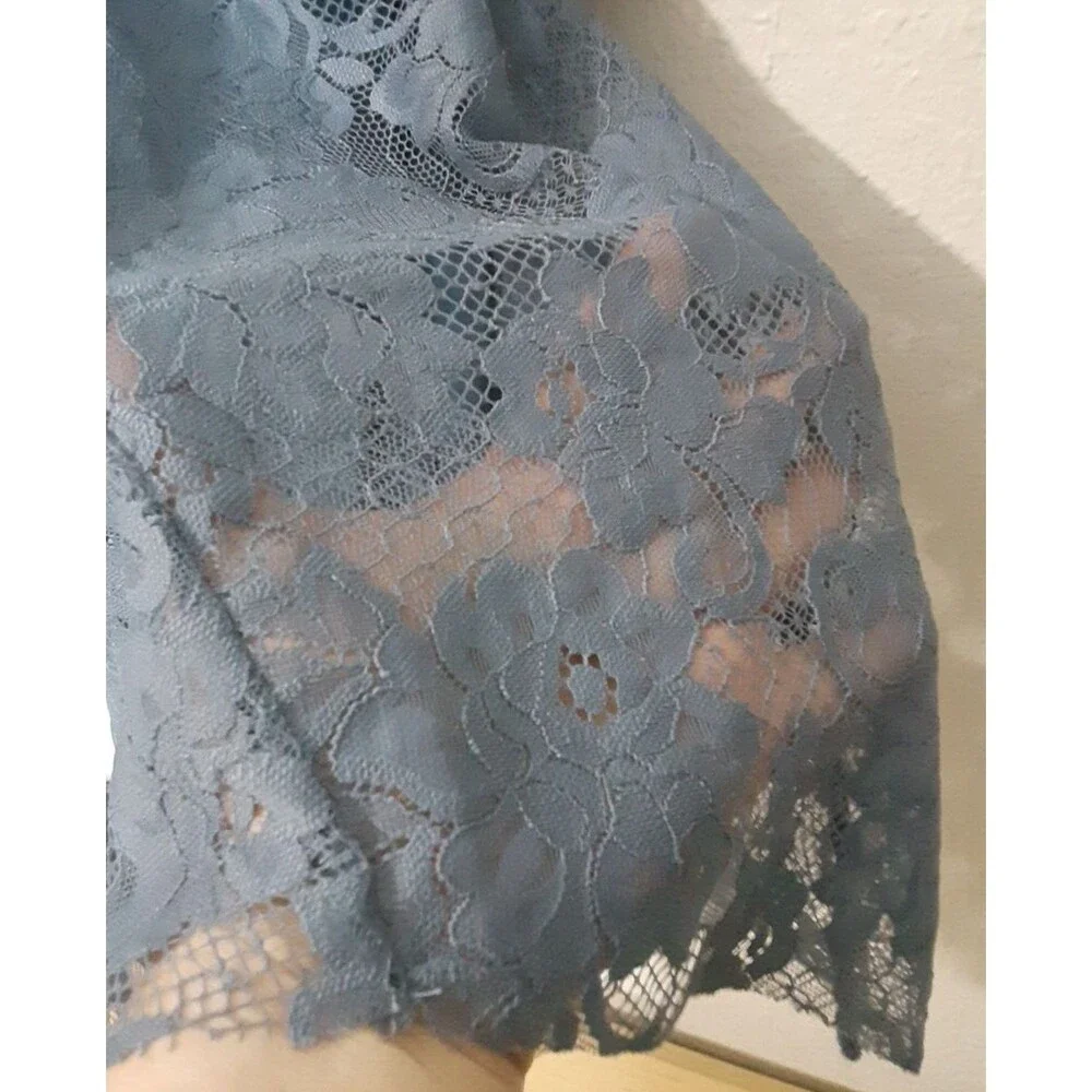 Free People Gilded Lace Victorian Mini Dress Dusty Blue Small P